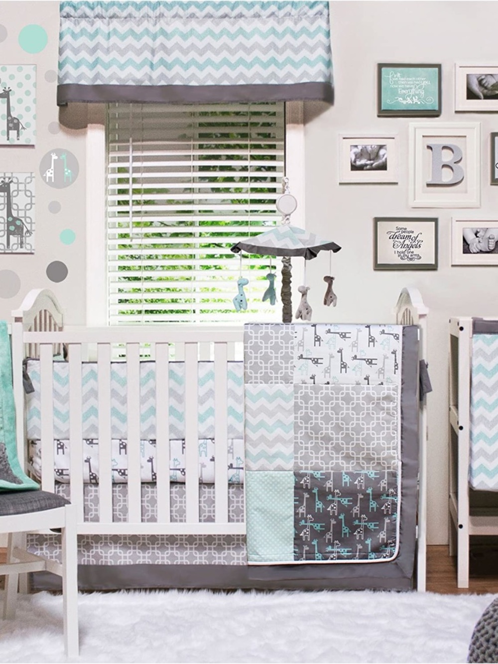 Peanuts Mint and Gray Chevron Patchwork Baby Quilt